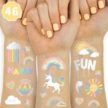  Rainbow Temporary Tattoos 46 Glitter Styles Unicorn Birthday Party Supp - £17.40 GBP