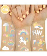  Rainbow Temporary Tattoos 46 Glitter Styles Unicorn Birthday Party Supp - £17.71 GBP