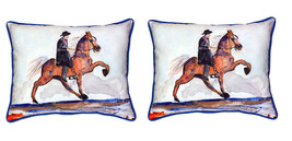 Pair of Betsy Drake Brown Walking Horse Large Indoor Outdoor Pillows 16x20 - £69.58 GBP