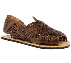 Mens Light Brown Sandals Mexican Huarache Real Leather Handmade Woven Open Toe - £23.69 GBP