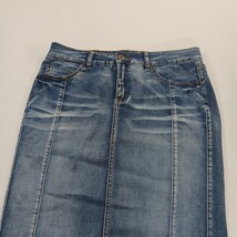 One 5 One MS20270Z Women's Blue Pencil Stretch Denim Slit Skirt Pockets Size L image 13