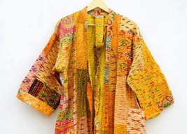 Indian Patchwork Silk Kantha Kimono Jacket, Japanese Kimono, Winter Jacket - £41.91 GBP