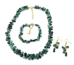 Green Agate Teardrop Cluster Bead Necklace Bracelet Earrings Jewelry Set - £30.07 GBP