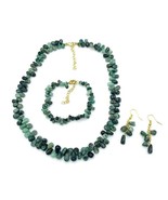 Green Agate Teardrop Cluster Bead Necklace Bracelet Earrings Jewelry Set - £29.76 GBP