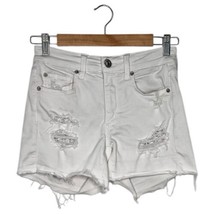 American Eagle Shorts Womens 4 White High Rise Shortie Denim Distressed ... - $14.84