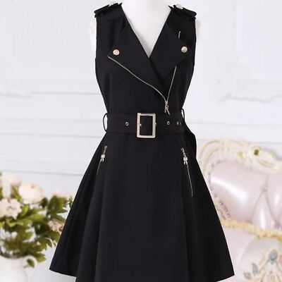 Little Black Dress | Women Skater Office School Dress with Adjustable Belt - $55.00