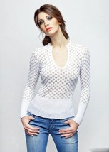 Knitted Jumper Cotton Blend Europ EAN Openwork Pattern Long Sleeve Seam Free S M - £60.47 GBP
