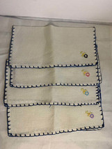 Vintage hand embroidered flower napkin set of 4 #298b - £11.91 GBP