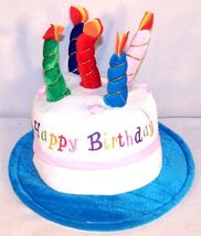 HAPPY BIRTHDAY CAKE BLUE PARTY HAT plush novelty cap party supplies cand... - $9.55