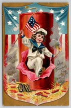 July 4th Patriotic Child Popping Out of Firecracker Tuck Postcard N27 - £15.14 GBP