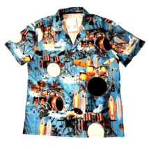 Drums Surfboards Hawaiian Shirt XL Beach Music Themed Button-Up New - £20.94 GBP