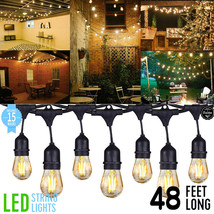 48 Ft Led Outdoor Waterproof 15 Bulbs Commercial Grade Patio Globe String Lights - £17.29 GBP