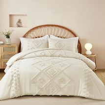 Dinjoy Boho Comforter Set Queen,Cream/Beige Shabby Chic Bedding Set 3 Pieces - $55.92