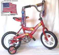 Bike Child Red 12 In. w/Adj. Training Wheels/steel +Free Usa Flag - £47.88 GBP