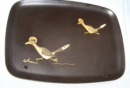 Vintage Courou Mid-Century Modern Road Runner Tray-Satin Black Material ... - £17.98 GBP