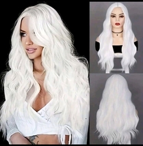White weavy wig, white curly wig, white wig with waves, white wig with bangs - £27.46 GBP