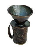 pottery coffee pour over set Artist Signed Handmade Studio Art - $54.44