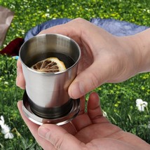 Stainless Steel Travel Folding Collapsible Cup With Keychain Lid - £7.03 GBP