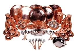 Pure Copper Dinner Set - 51 Pieces - Designer - (Hammer Copper Thali Set) - £1,116.17 GBP
