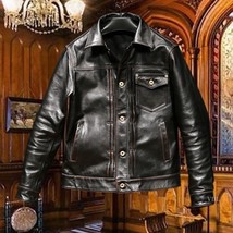 Men's Vintage Style Casual Coat Faded Distressed Black Leather Jacket - £79.92 GBP