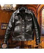 Men's Vintage Style Casual Coat Faded Distressed Black Leather Jacket - £79.74 GBP