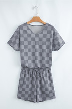 Gray Checkered V Neck Tee Drawstring Shorts Lounge Set - $355.71 MXN