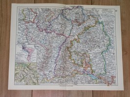 1928 Original Vintage Map Of BADEN-WÜRTTEMBERG Alsace Lorraine Southern Germany - $26.74