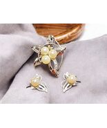 Cluster Leaf Silver Saltwater Akoya Pearl Brooch &amp; Earring Set Vintage B... - $4,278.03 MXN