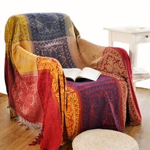 Boho Fringe Tassel Throw Blanket (Red, S:60X75), Chenille Jacquard Throw - £33.40 GBP