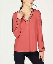 Charter Club Petite Contrasting-Trim V-Neck Top Size PP Soft Coral - £19.28 GBP