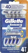 Gillette Sensor 3 Disposable Razors 4 Pack  Comfort Gel, 40° pivot - £11.31 GBP