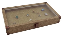 JEWELRY 72 RINGS BOX CASE Burlap Dark Beige Metal Clasp Jewelry Display ... - $49.95