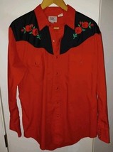 VTG Ely Diamond Embroidered Roses Pearl Snap Rockabilly Western Shirt - ... - $30.00