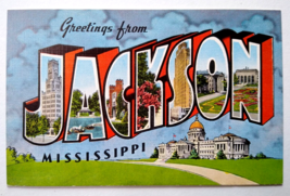 Greetings From Jackson Mississippi Large Big Letter Linen Postcard Kropp Unused - £6.23 GBP