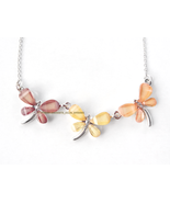 Purple Yellow Orange Glitter Dragonfly Butterfly Necklace jewelry silver... - £5.09 GBP