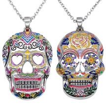 Controse Stainless Steel Floral Colorful Sugar Skull Day of the Dead Pendant - £20.78 GBP