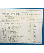 DALE &amp; SYKES  Pieced Tinware (PA) vintage September 9 1892 invoice on le... - $17.58 CAD