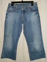 EXCELLENT WOMENS Lucky Brand &quot;EASY RIDER CROP&quot; DISTRESSED BLUE JEANS  SI... - $25.19