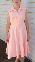 Mod 70s Peach Dress White Orange Sleeveless Retro S M 36 - $28.00