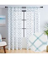 WANSOUL Blue Pattern Sheer Curtains 2 Panels 84in Teal Blue Moroccan Design - €17,83 EUR
