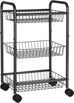 Songmics 3-Tier Metal Rolling Cart On Wheels With Baskets,, Black Ubsc03Bk - £34.35 GBP