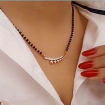 Indien Plaqué Or Mangalsutra Ad Zircone Noir Perle Ras Chaîne Femme Bijoux - £14.87 GBP