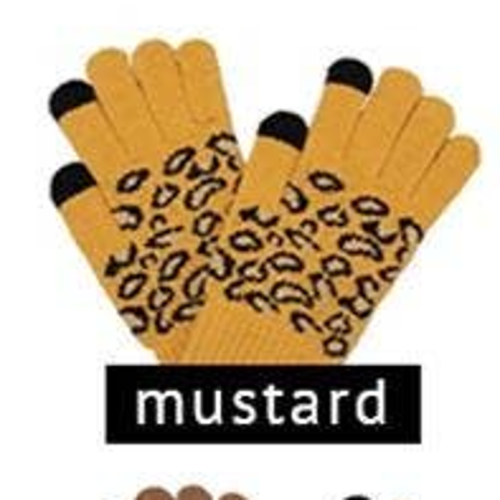 Mustard Black Leopard Print Knit Smart Touch Gloves Item image 2