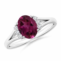 ANGARA 8x6mm Natural Rhodolite with Diamond Collar Solitaire Ring in Silver - £294.08 GBP+