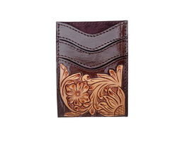 Western Leather Antique Floral Tooled Handcrafted Front Pocket Slim Wallet - $24.74