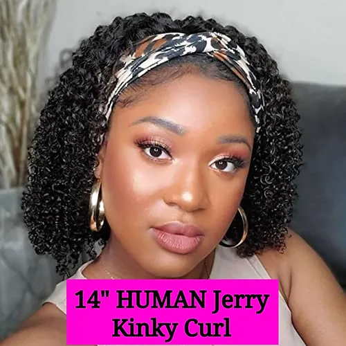 14&quot; HUMAN Jerry Kinky Curly Headband Wig - £148.15 GBP