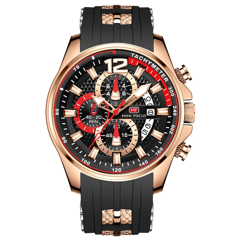 Red Watch for Men Fashion Luxury Chronograph Quartz Wristwatch with Sili... - $45.97