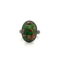 Vtg Signed Sterling Handmade Cabochon Green Copper Turquoise Pinky Ring Band 2 - £27.96 GBP