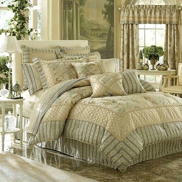Primary image for CROSCILL Bari Belize Floral Stripe Blue Ivory Tailored King Bed-Skirt