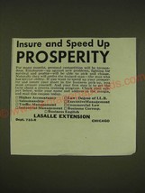 1938 Lasalle Extension University Ad - Insure and speed up prosperity - £14.78 GBP